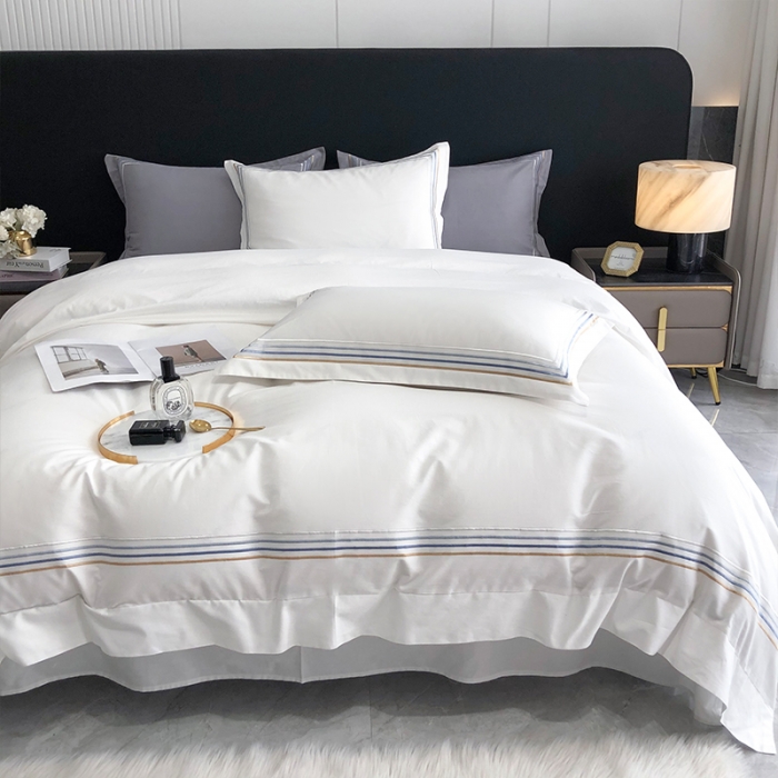 91家纺网 家纺一手货源 找家纺 乐视家纺2024新款120支双股澳棉刺绣四件套-极简风 雅伦-典雅白