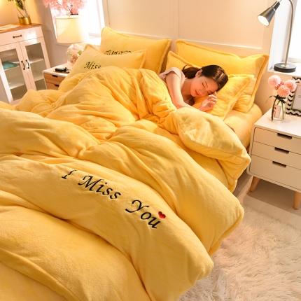 91家纺网 家纺一手货源 找家纺 简爱 2025保暖双面绒法莱绒刺绣四件套-S款MISS系列 绒miss-鹅黄