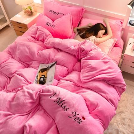 91家纺网 家纺一手货源 找家纺 简爱 2025保暖双面绒法莱绒刺绣四件套-S款MISS系列 绒miss-粉红