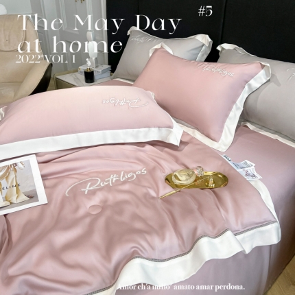 91家纺网 家纺一手货源 找家纺 2023奥汀洛100S莱赛尔天丝刺绣镂空夏被四件套-安妮