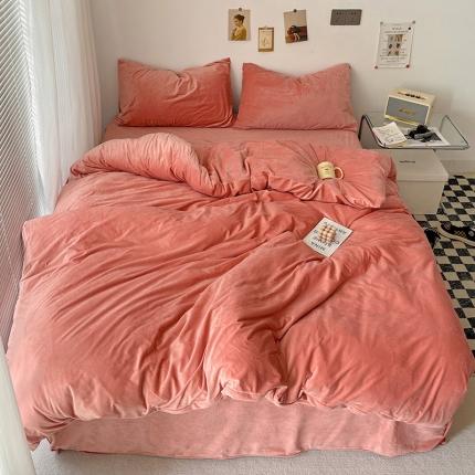 91家纺网 家纺一手货源 找家纺 总盛馨2023新款加厚宝宝绒纯色撞色牛奶法莱绒床笠四件套