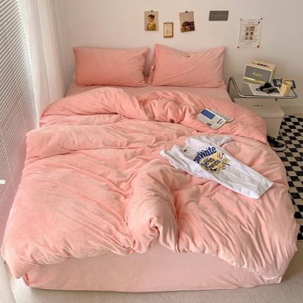 91家纺网 家纺一手货源 找家纺 总盛馨2023新款加厚宝宝绒纯色撞色牛奶法莱绒床笠四件套