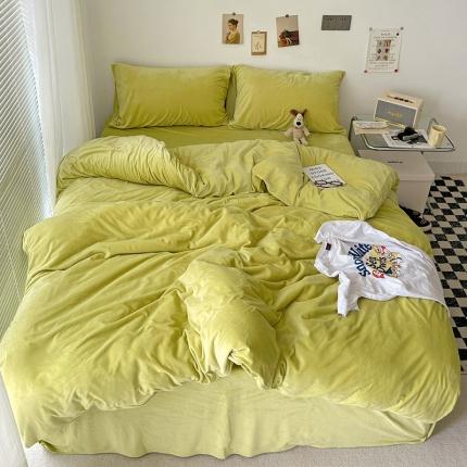 91家纺网 家纺一手货源 找家纺 总盛馨2023新款加厚宝宝绒纯色撞色牛奶法莱绒床笠四件套