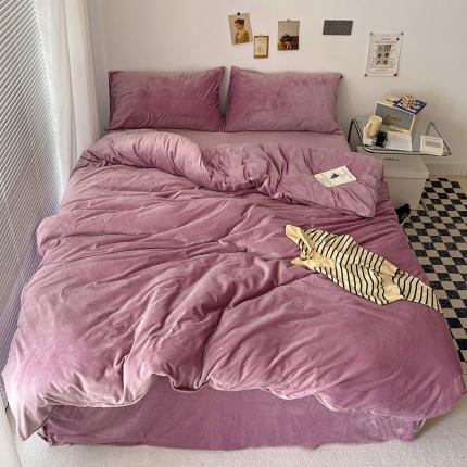 91家纺网 家纺一手货源 找家纺 总盛馨2023新款加厚宝宝绒纯色撞色牛奶法莱绒床笠四件套