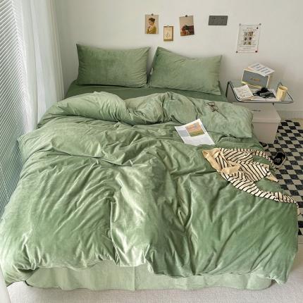 91家纺网 家纺一手货源 找家纺 总盛馨2023新款加厚宝宝绒纯色撞色牛奶法莱绒床笠四件套