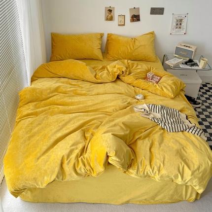 91家纺网 家纺一手货源 找家纺 总盛馨2023新款加厚宝宝绒纯色撞色牛奶法莱绒床笠四件套