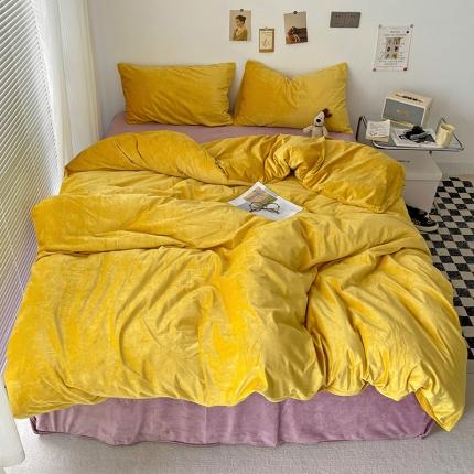 91家纺网 家纺一手货源 找家纺 总盛馨2023新款加厚宝宝绒纯色撞色牛奶法莱绒床笠四件套