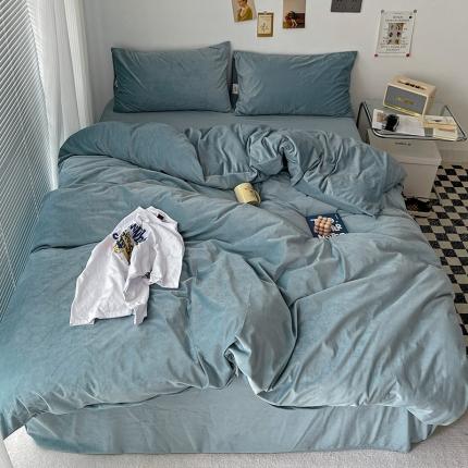 91家纺网 家纺一手货源 找家纺 总盛馨2023新款加厚宝宝绒纯色撞色牛奶法莱绒床笠四件套