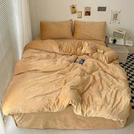 91家纺网 家纺一手货源 找家纺 总盛馨2023新款加厚宝宝绒纯色撞色牛奶法莱绒床笠四件套