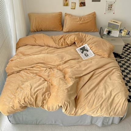 91家纺网 家纺一手货源 找家纺 总盛馨2023新款加厚宝宝绒纯色撞色牛奶法莱绒床笠四件套