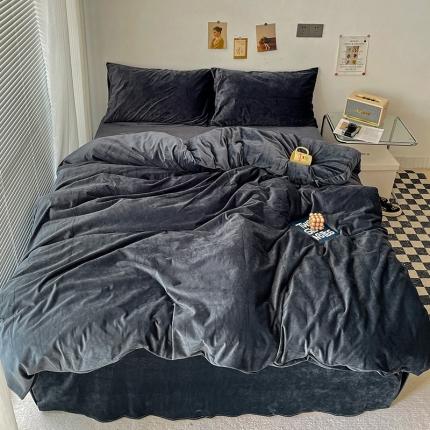 91家纺网 家纺一手货源 找家纺 总盛馨2023新款加厚宝宝绒纯色撞色牛奶法莱绒床笠四件套