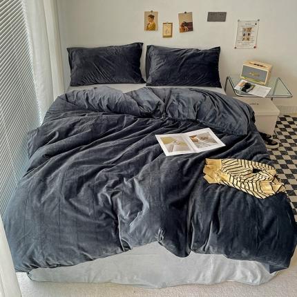 91家纺网 家纺一手货源 找家纺 总盛馨2023新款加厚宝宝绒纯色撞色牛奶法莱绒床笠四件套