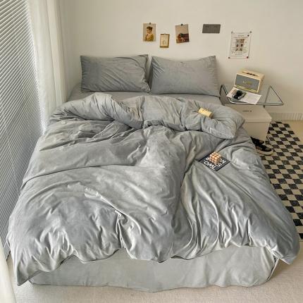 91家纺网 家纺一手货源 找家纺 总盛馨2023新款加厚宝宝绒纯色撞色牛奶法莱绒床笠四件套