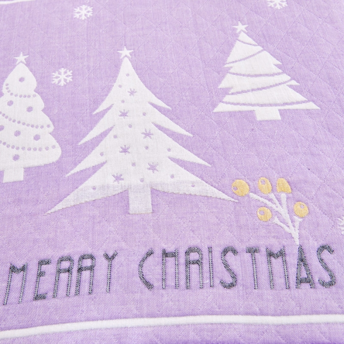 91家纺网 家纺一手货源 找家纺 朴尔2022新款混纺三层纱布枕巾(一对装70％棉+30％丝） 圣诞树-紫