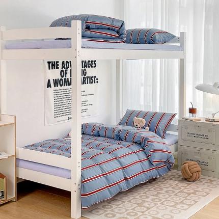 91家纺网 家纺一手货源 找家纺 昔可 2022新款开学季全棉卡通印花学生三件套 红蓝条