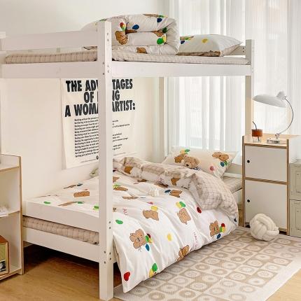 91家纺网 家纺一手货源 找家纺 昔可 2022新款开学季全棉卡通印花学生三件套 气球小熊