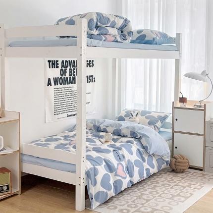 91家纺网 家纺一手货源 找家纺 昔可 2022新款开学季全棉卡通印花学生三件套 撞色爱心蓝