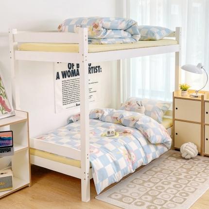 91家纺网 家纺一手货源 找家纺 昔可 2022新款开学季全棉卡通印花学生三件套 蓝格爱心熊