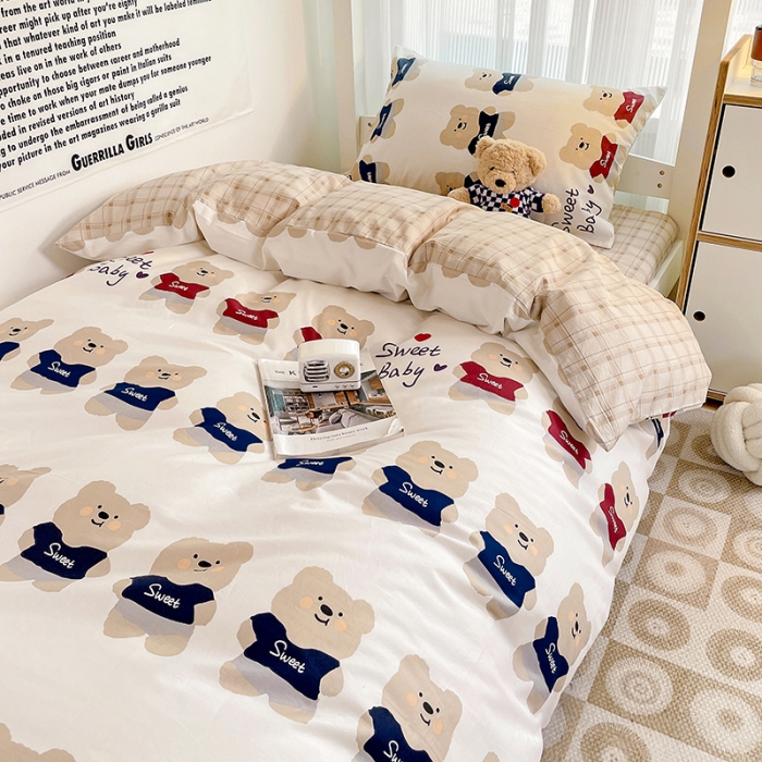 91家纺网 家纺一手货源 找家纺 昔可 2022新款开学季全棉卡通印花学生三件套 公仔熊