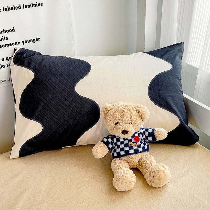 91家纺网 家纺一手货源 找家纺 昔可 2022新款开学季全棉卡通印花学生三件套 黑波纹