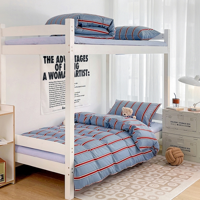 91家纺网 家纺一手货源 找家纺 昔可 2022新款开学季全棉卡通印花学生三件套 红蓝条