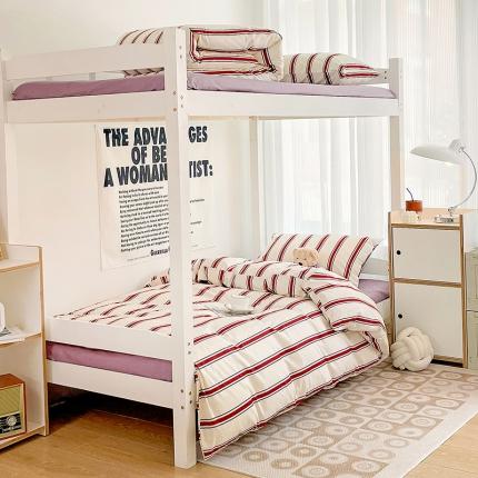 昔可 2022新款开学季全棉卡通印花学生三件套 红竖条