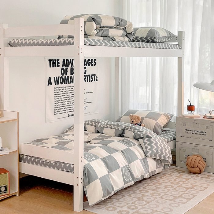 91家纺网 家纺一手货源 找家纺 昔可 2022新款开学季全棉卡通印花学生三件套 灰格熊