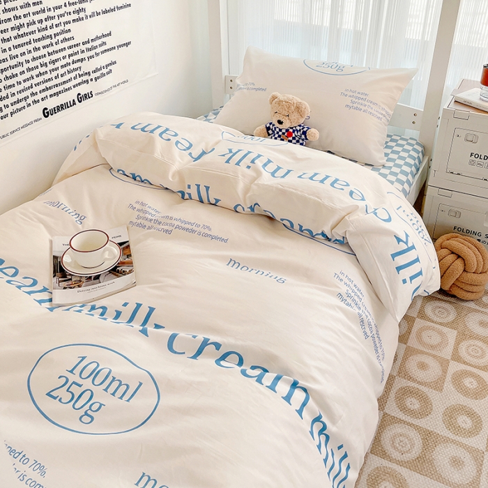 91家纺网 家纺一手货源 找家纺 昔可 2022新款开学季全棉卡通印花学生三件套 蓝奶牛