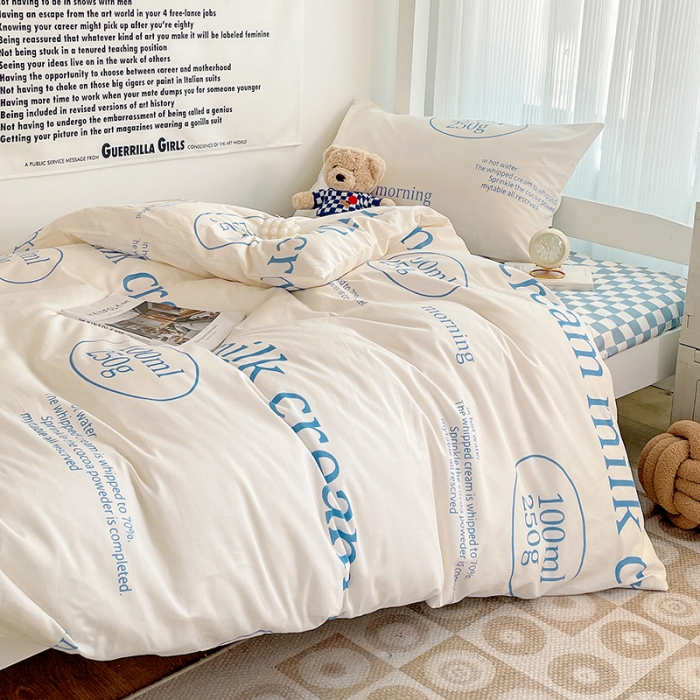 91家纺网 家纺一手货源 找家纺 昔可 2022新款开学季全棉卡通印花学生三件套 蓝奶牛