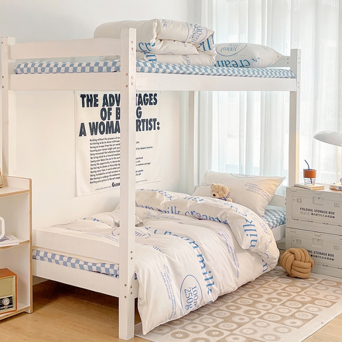 91家纺网 家纺一手货源 找家纺 昔可 2022新款开学季全棉卡通印花学生三件套 蓝奶牛