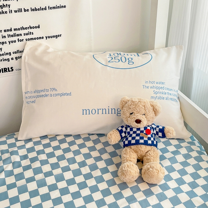 91家纺网 家纺一手货源 找家纺 昔可 2022新款开学季全棉卡通印花学生三件套 蓝奶牛