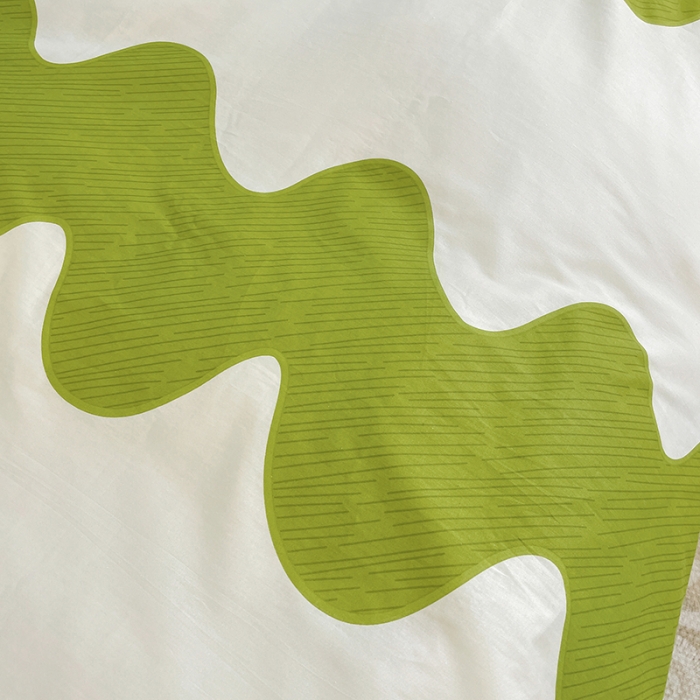 91家纺网 家纺一手货源 找家纺 昔可 2022新款开学季全棉卡通印花学生三件套 绿波纹