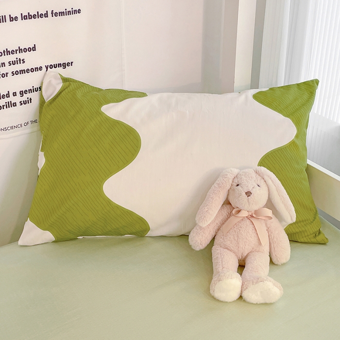 91家纺网 家纺一手货源 找家纺 昔可 2022新款开学季全棉卡通印花学生三件套 绿波纹