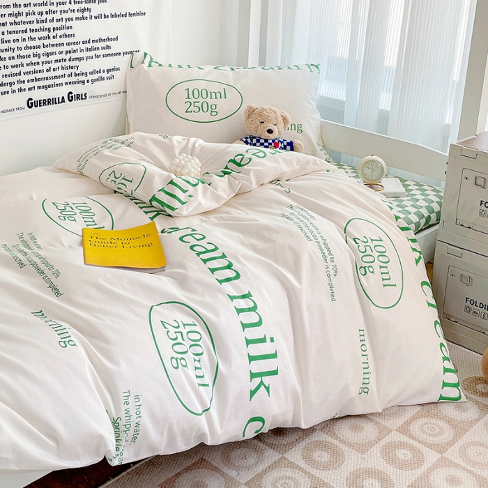 91家纺网 家纺一手货源 找家纺 昔可 2022新款开学季全棉卡通印花学生三件套 绿奶牛