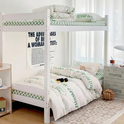 昔可 2022新款开学季全棉卡通印花学生三件套 绿奶牛