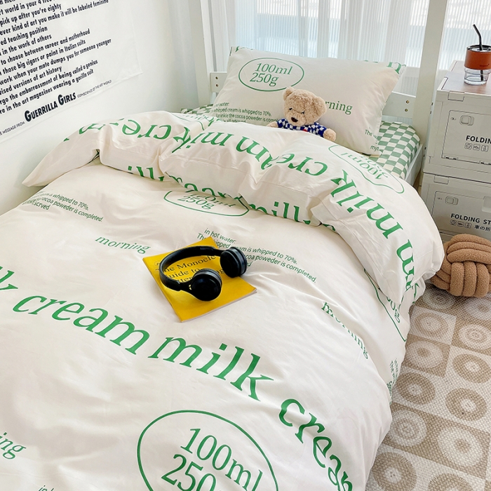 91家纺网 家纺一手货源 找家纺 昔可 2022新款开学季全棉卡通印花学生三件套 绿奶牛