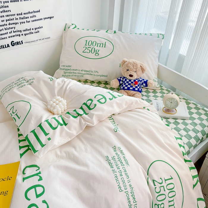 91家纺网 家纺一手货源 找家纺 昔可 2022新款开学季全棉卡通印花学生三件套 绿奶牛