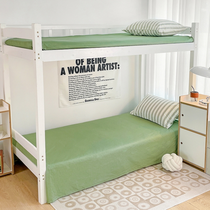 91家纺网 家纺一手货源 找家纺 昔可 2022新款开学季全棉卡通印花学生三件套 绿竖条