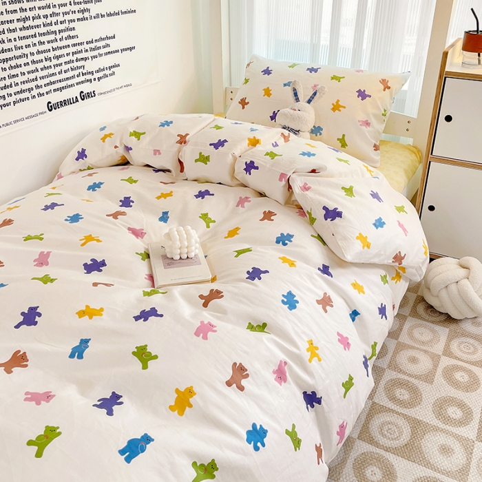 91家纺网 家纺一手货源 找家纺 昔可 2022新款开学季全棉卡通印花学生三件套 迷你小小熊