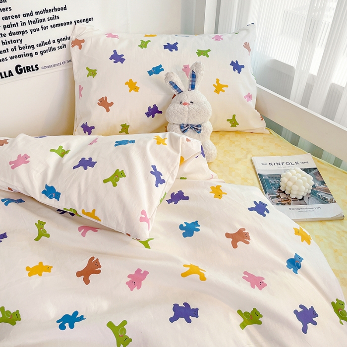 91家纺网 家纺一手货源 找家纺 昔可 2022新款开学季全棉卡通印花学生三件套 迷你小小熊