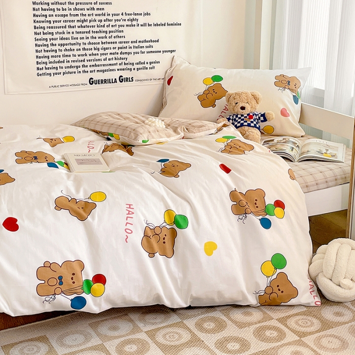 91家纺网 家纺一手货源 找家纺 昔可 2022新款开学季全棉卡通印花学生三件套 气球小熊