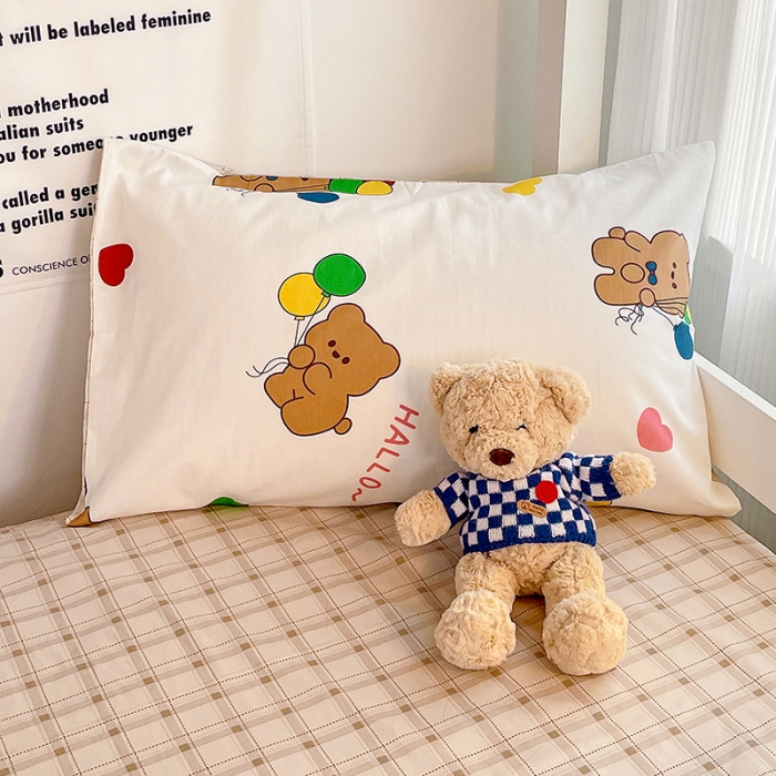 91家纺网 家纺一手货源 找家纺 昔可 2022新款开学季全棉卡通印花学生三件套 气球小熊