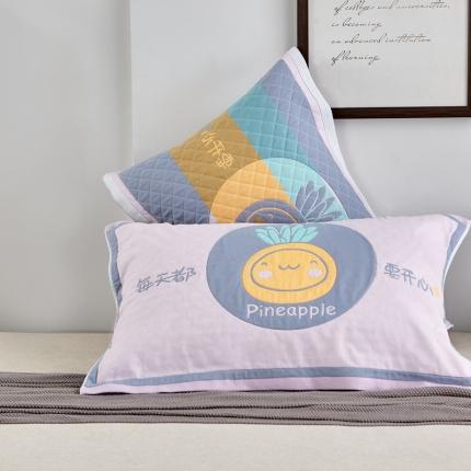朴尔2022新款年彩色糖果系列纯棉三层纱布枕巾（一对装） 开心菠萝