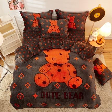 91家纺网 家纺一手货源 找家纺 2024新款卡通法莱绒牛奶绒珊瑚绒四件套升级版潮流熊-升级款