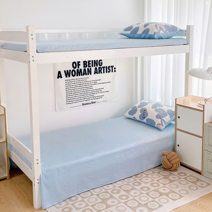 91家纺网 家纺一手货源 找家纺 昔可 2022新款开学季全棉卡通印花学生三件套 撞色爱心蓝