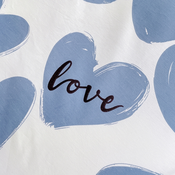 91家纺网 家纺一手货源 找家纺 昔可 2022新款开学季全棉卡通印花学生三件套 撞色爱心蓝