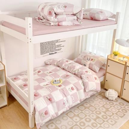 昔可 2022新款开学季全棉卡通印花学生三件套 粉格兔