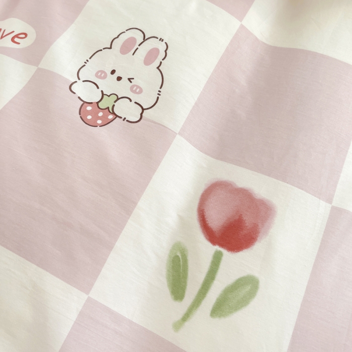 91家纺网 家纺一手货源 找家纺 昔可 2022新款开学季全棉卡通印花学生三件套 粉格兔