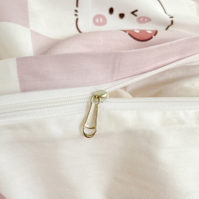 91家纺网 家纺一手货源 找家纺 昔可 2022新款开学季全棉卡通印花学生三件套 粉格兔