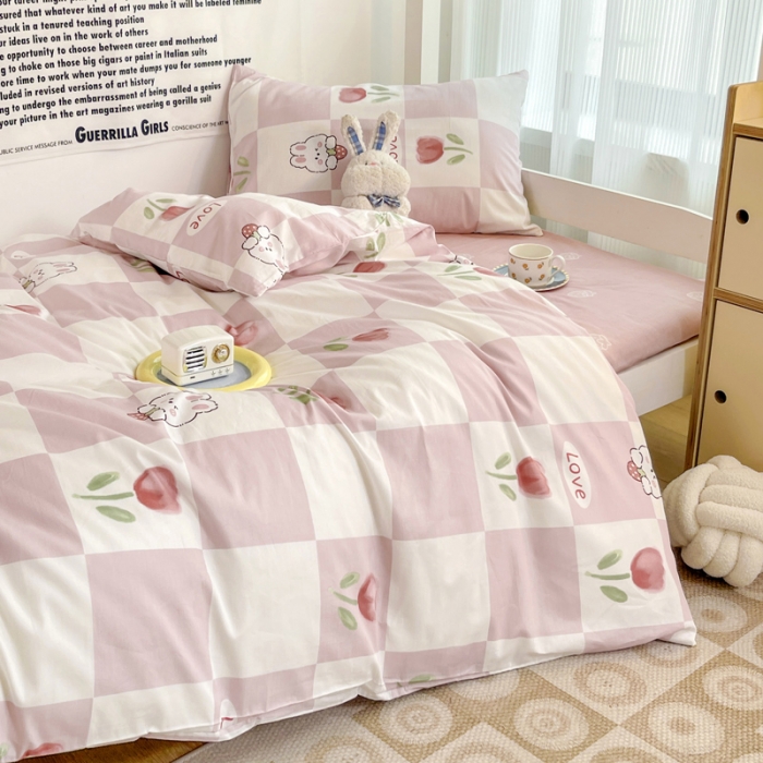 91家纺网 家纺一手货源 找家纺 昔可 2022新款开学季全棉卡通印花学生三件套 粉格兔